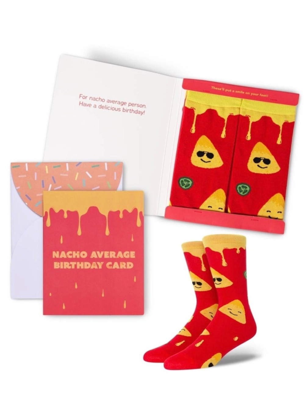 Institches - Red Nacho Graphic Crew Socks with Greeting Card